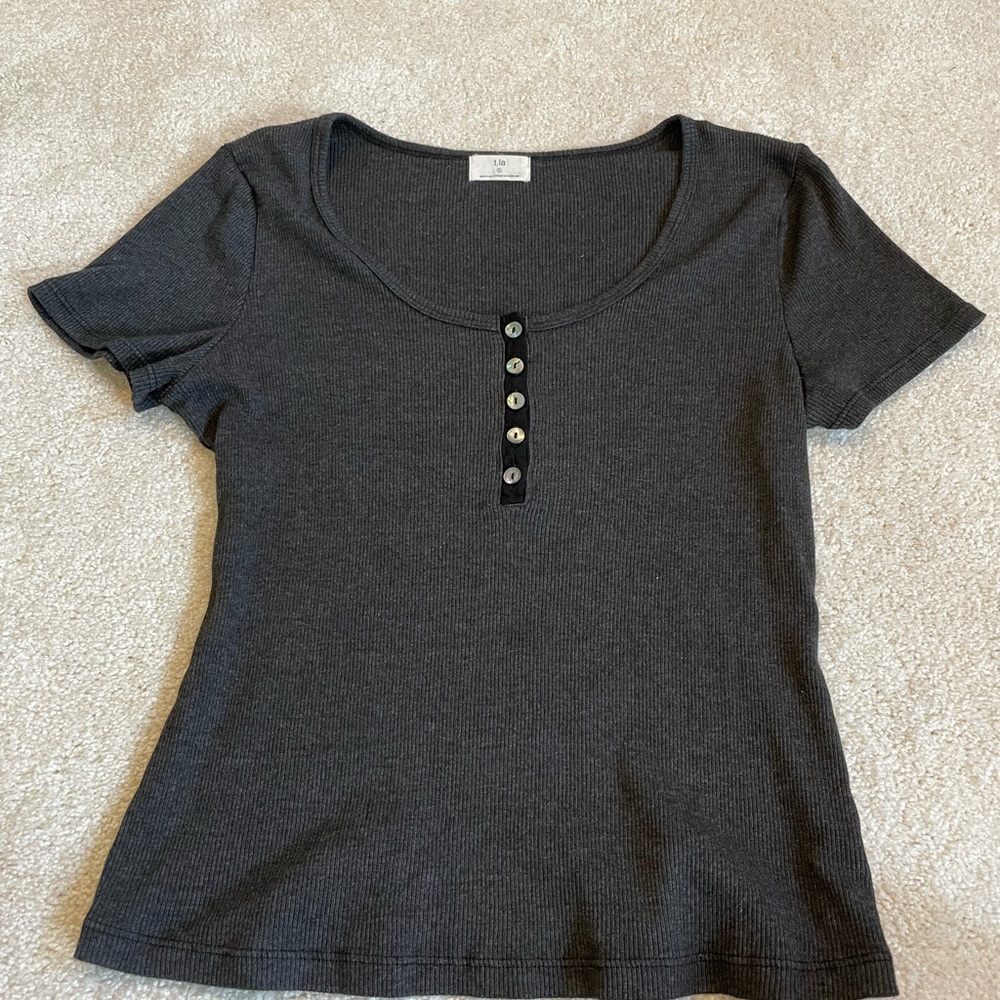Anthropologie T.La brand charcoal top with buttons